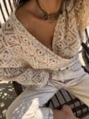 Kimono AŻUROWE romby - jasny beż