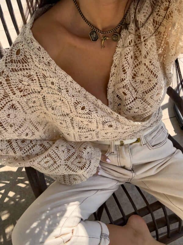 Kimono AŻUROWE romby - jasny beż