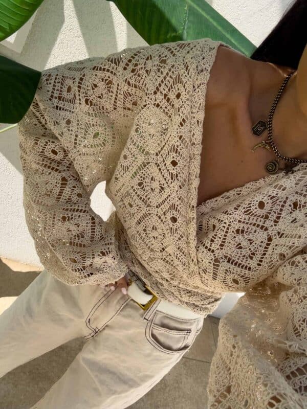 Kimono AŻUROWE romby - jasny beż