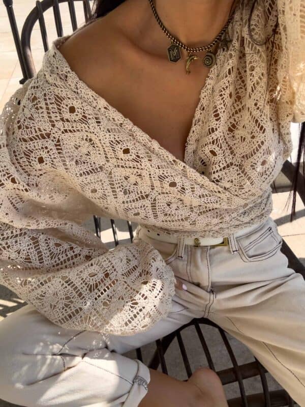 Kimono AŻUROWE romby - jasny beż