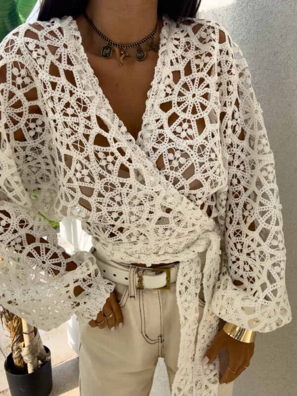 Kimono AŻUROWE NEW koła - ecru