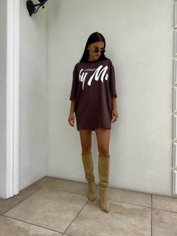 Tuniko sukienka t-shirt COLA - czekoladowa