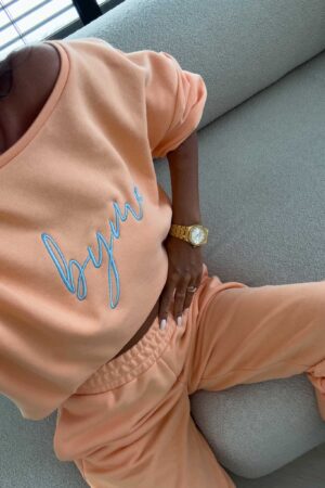 Bluza dresowa LOGO  – morelowa