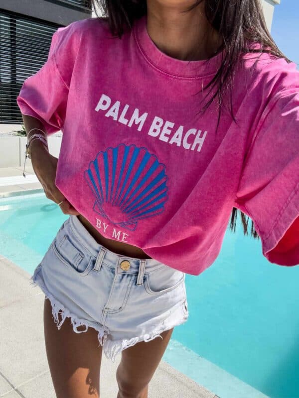 Dekatyzowany t-shirt SHELL - różowy Dekatyzowany t-shirt SHELL - różowy