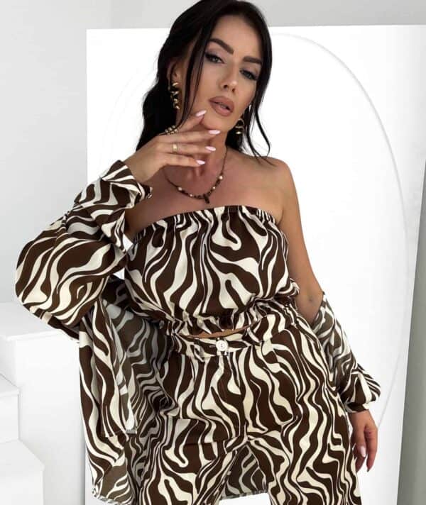 Komplet LAURENT print zebra – czekoladowa