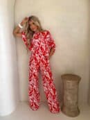 Komplet LUXE print flowers – ecru-czerwony Komplet LUXE print flowers – ecru-czerwony