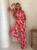 Komplet LUXE print flowers – ecru-czerwony Komplet LUXE print flowers – ecru-czerwony