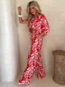 Komplet LUXE print flowers – ecru-czerwony Komplet LUXE print flowers – ecru-czerwony