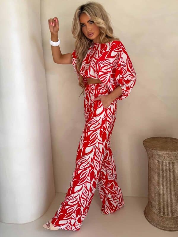 Komplet LUXE print flowers – ecru-czerwony Komplet LUXE print flowers – ecru-czerwony