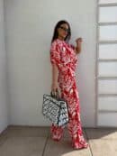 Komplet LUXE print flowers – ecru-czerwony Komplet LUXE print flowers – ecru-czerwony