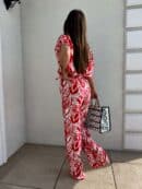 Komplet LUXE print flowers – ecru-czerwony Komplet LUXE print flowers – ecru-czerwony