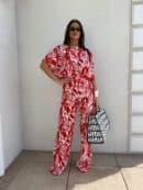 Komplet LUXE print flowers – ecru-czerwony Komplet LUXE print flowers – ecru-czerwony