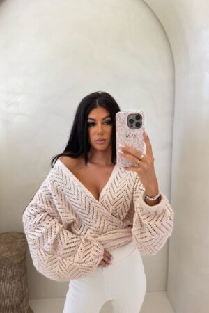 Kimono AŻUROWE jodełka - jasny beż