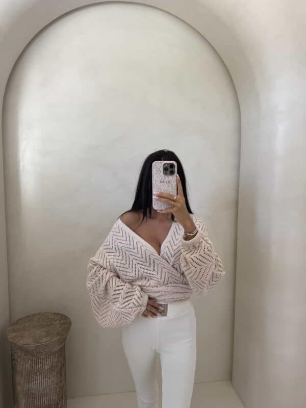 Kimono AŻUROWE jodełka - jasny beż Kimono AŻUROWE jodełka - jasny beż