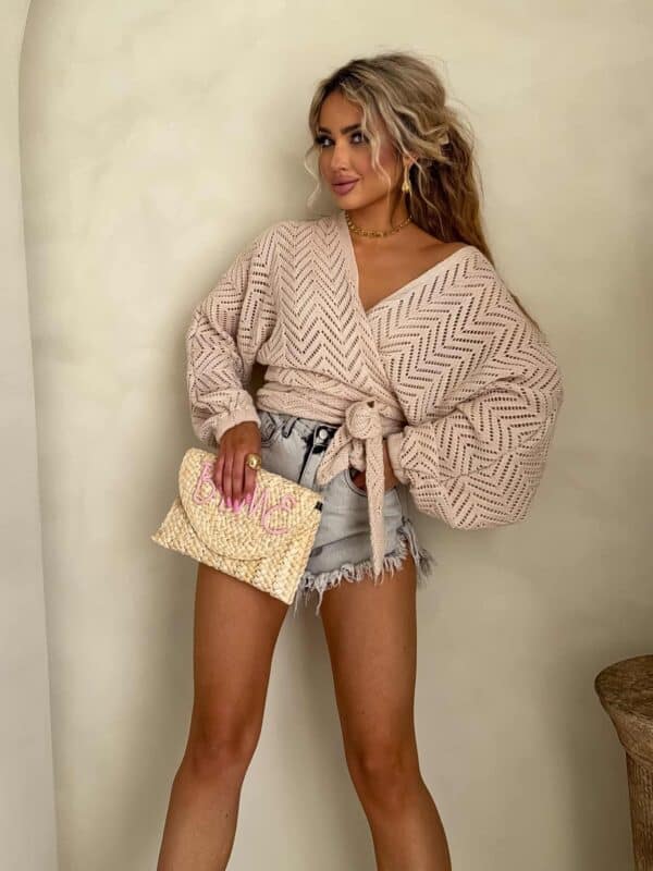 Kimono AŻUROWE jodełka - jasny beż Kimono AŻUROWE jodełka - jasny beż