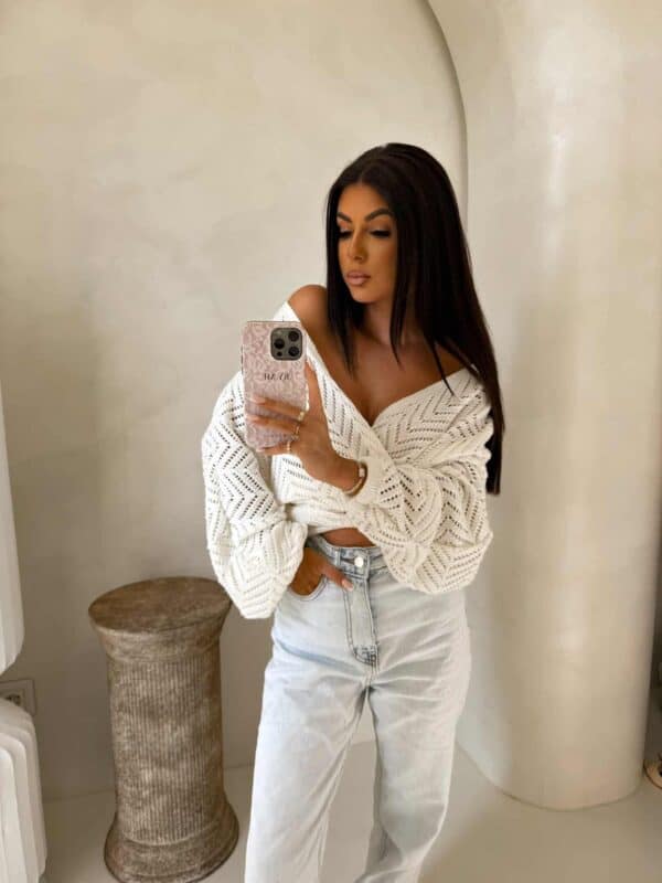 Kimono AŻUROWE jodełka - ecru