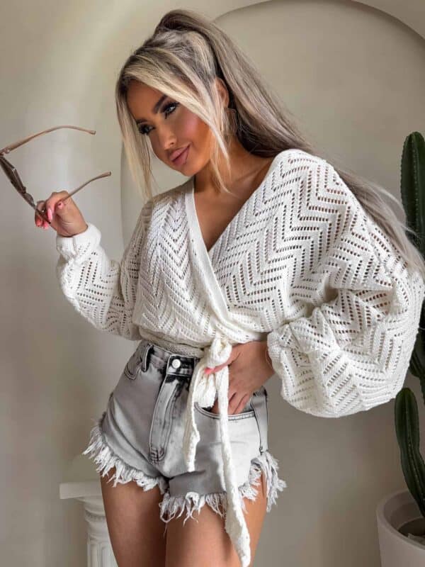 Kimono AŻUROWE jodełka - ecru