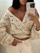 Kimono AŻUROWE kwiaty - jasny beż