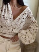 Kimono AŻUROWE kwiaty - jasny beż