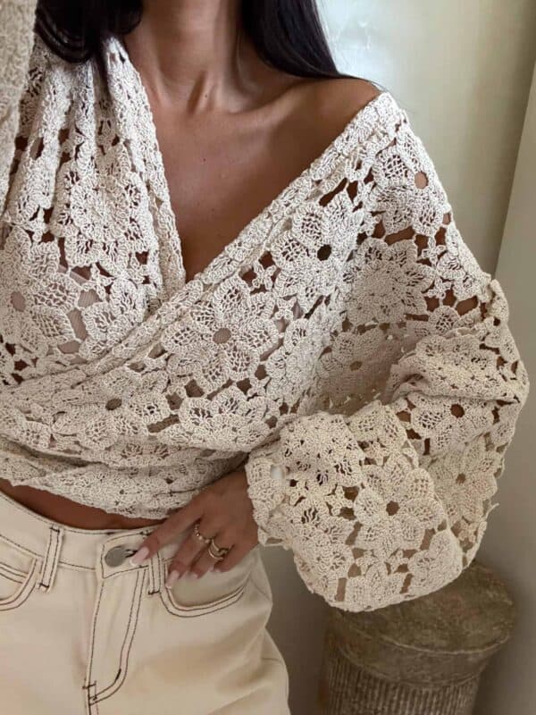 Kimono AŻUROWE kwiaty - jasny beż