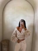 Kimono AŻUROWE kwiaty - jasny beż