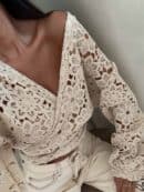 Kimono AŻUROWE kwiaty - jasny beż