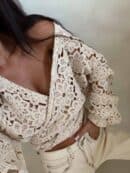 Kimono AŻUROWE kwiaty - jasny beż