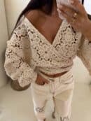 Kimono AŻUROWE kwiaty - jasny beż