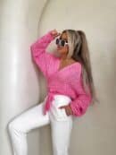 Kimono AŻUROWE jodełka - barbi róż Kimono AŻUROWE jodełka - barbi róż