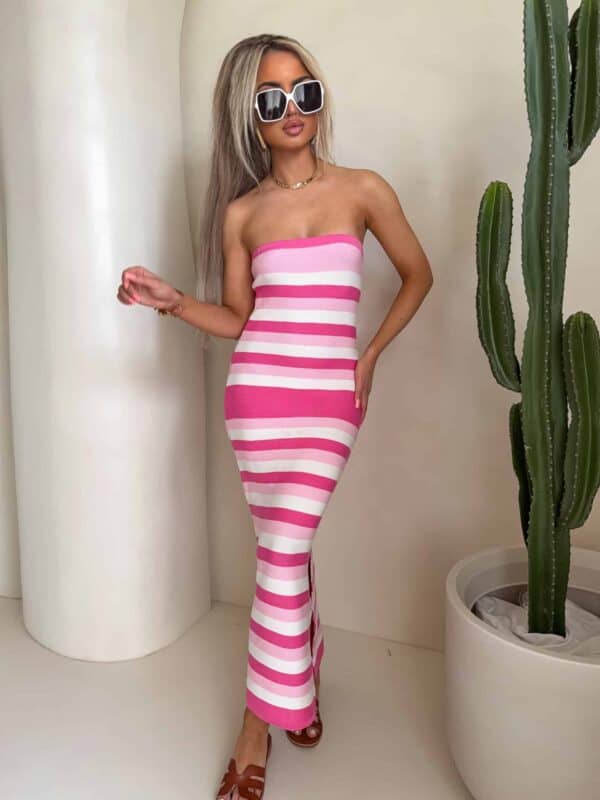 Sukienka SPAIN pasy - różowe