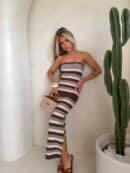 Sukienka SPAIN pasy - czekoladowe