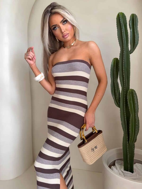 Sukienka SPAIN pasy - czekoladowe