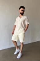 Szorty jeansowe męskie BG Continental | kremowy