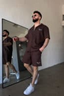 Komplet lniany męski BG Latino | gorzka czekolada