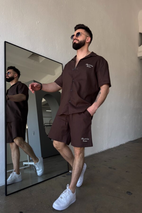 Komplet lniany męski BG Latino | gorzka czekolada Komplet lniany męski BG Latino | gorzka czekolada