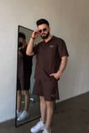 Komplet lniany męski BG Latino | gorzka czekolada