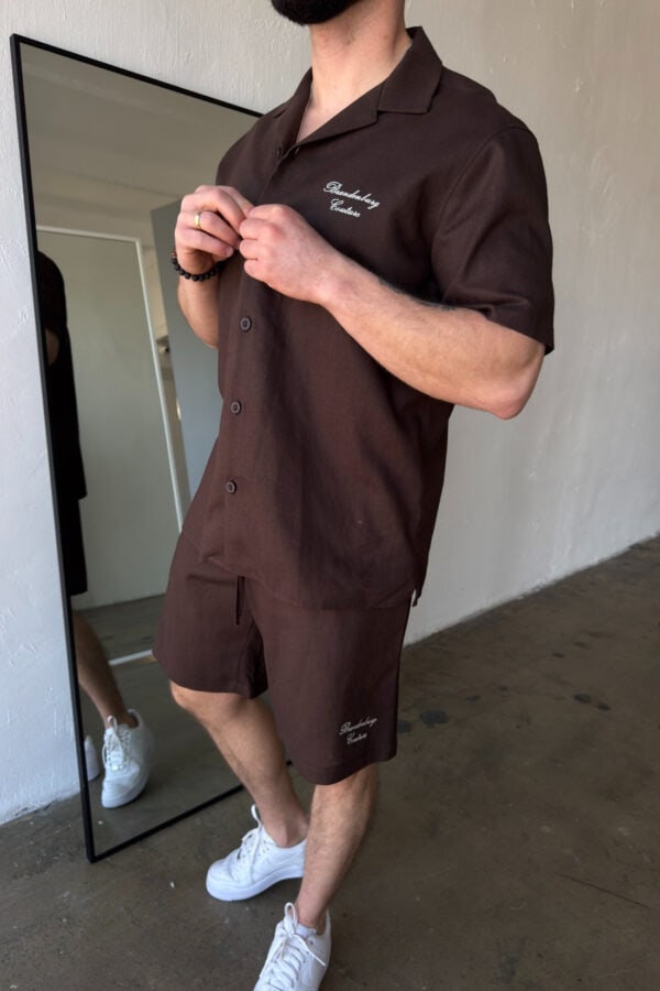 Komplet lniany męski BG Latino | gorzka czekolada