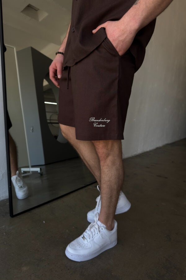 Komplet lniany męski BG Latino | gorzka czekolada