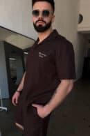 Komplet lniany męski BG Latino | gorzka czekolada