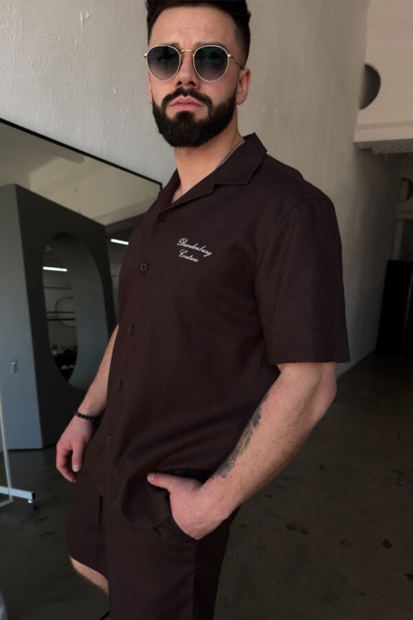 Komplet lniany męski BG Latino | gorzka czekolada