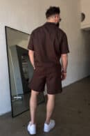 Komplet lniany męski BG Latino | gorzka czekolada