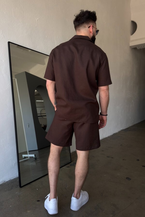 Komplet lniany męski BG Latino | gorzka czekolada