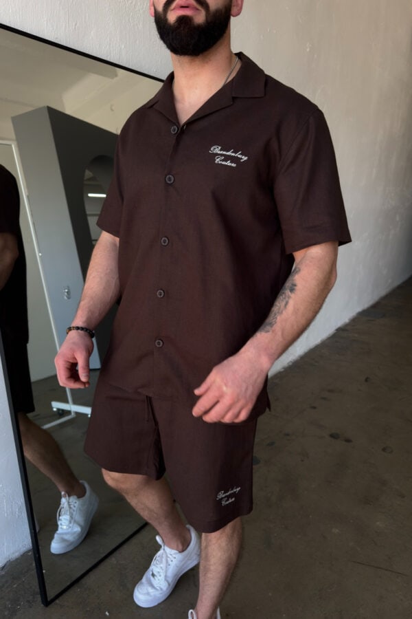 Komplet lniany męski BG Latino | gorzka czekolada