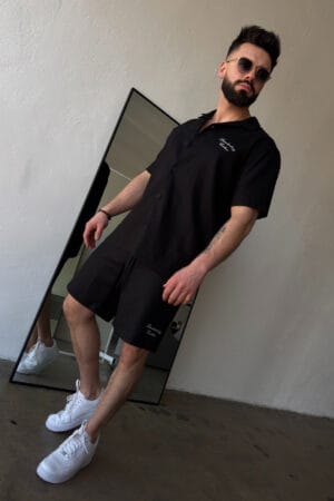 Komplet lniany męski BG Latino | czarny