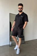 Komplet lniany męski BG Latino | czarny