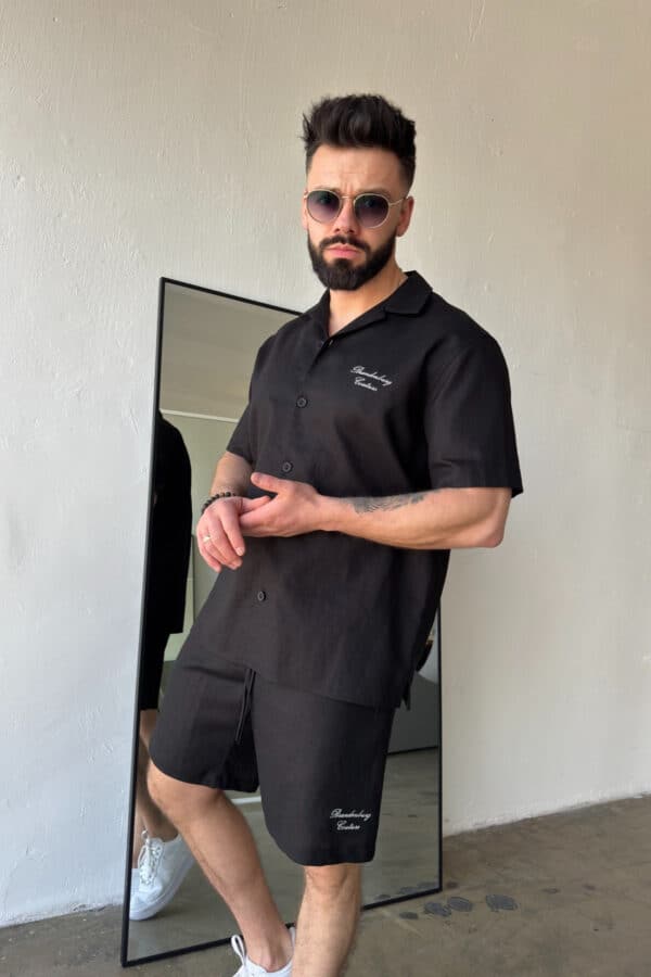 Komplet lniany męski BG Latino | czarny