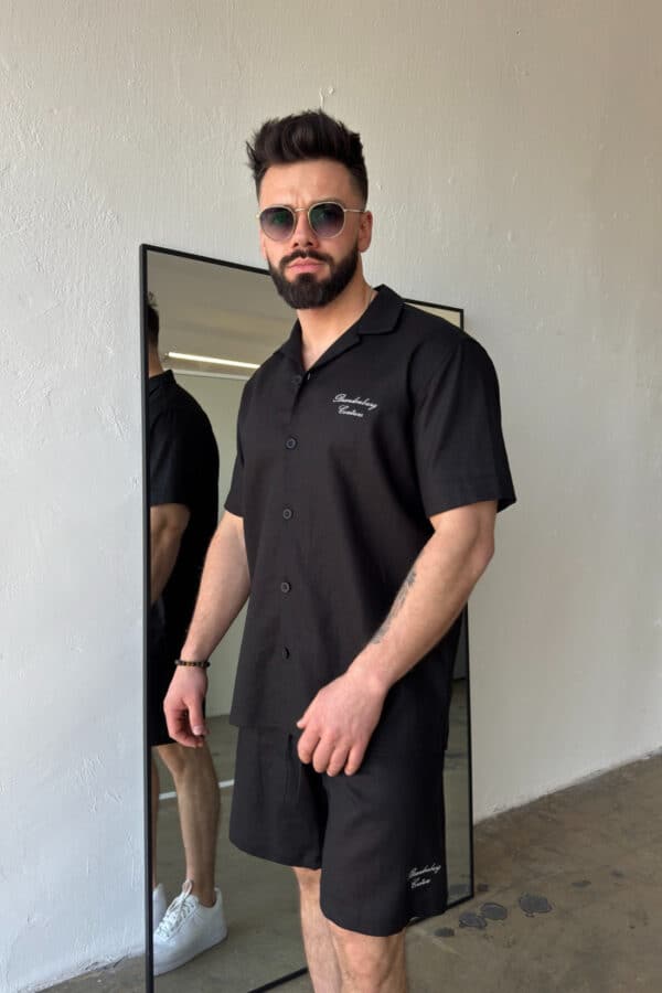 Komplet lniany męski BG Latino | czarny