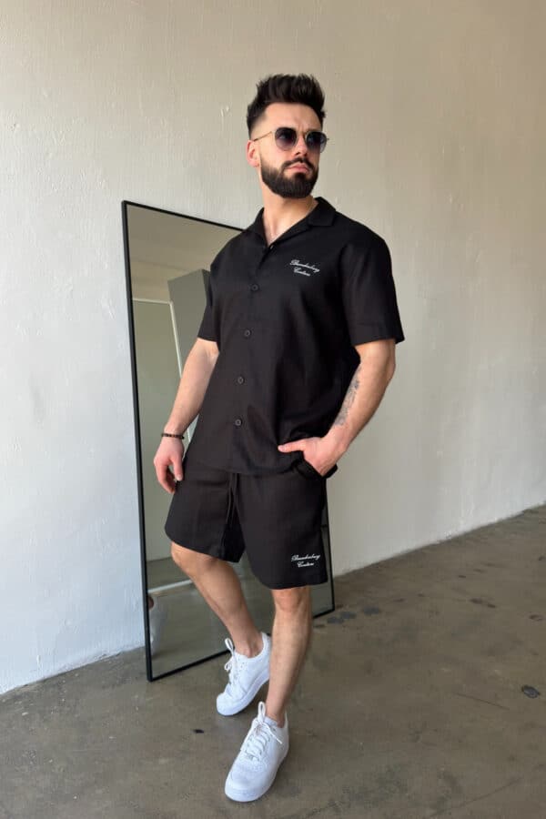 Komplet lniany męski BG Latino | czarny