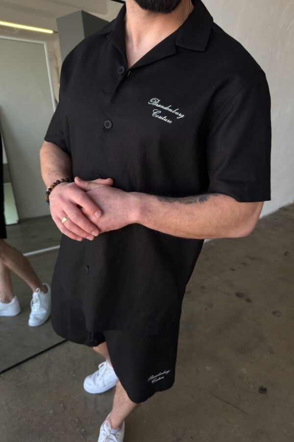 Komplet lniany męski BG Latino | czarny