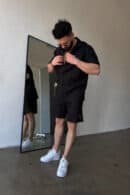 Komplet lniany męski BG Latino | czarny